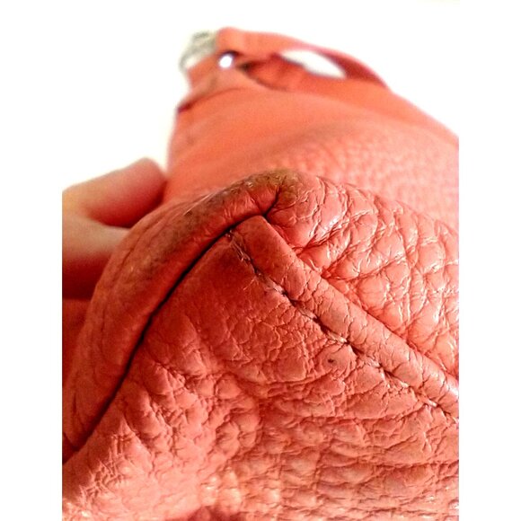 Stone Mountain Purse Coral/Orange Leather Shoulder Bag Adjustable Strap - Med - Picture 16 of 16